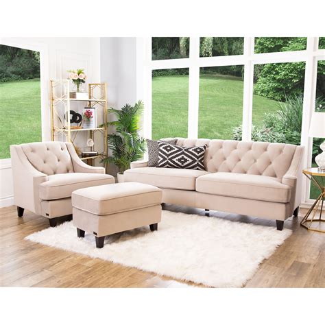 Shop Abbyson Claridge Beige Velvet 3 Piece Living Room Set On Sale