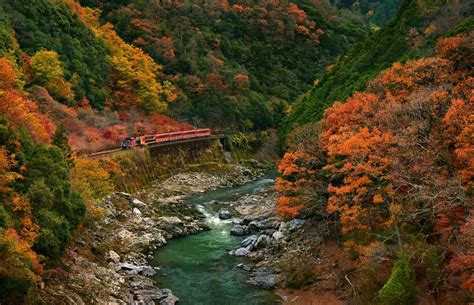 Train Traveling Through Autumn Mountains