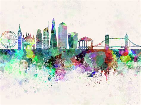 London V2 Skyline In Watercolor Background Painting By Pablo Romero