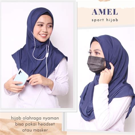 Jual Jilbab Sport Kerudung Bergo Untuk Olahraga Dengan Lubang Telinga Amel Shopee Indonesia