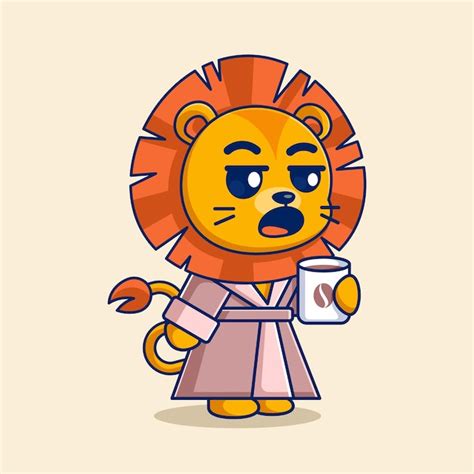 Premium Vector Cute Lion Drinking Coffee In The Morning