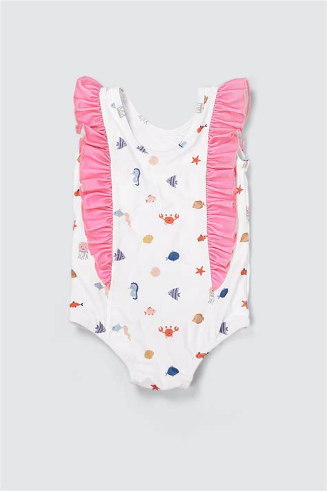 Under The Sea Swimsuit White Pink Kiddiposh Official Little Whimsea