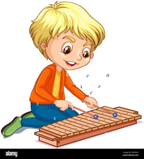 Character Of A Boy Playing Xylophone On White Background Illustration