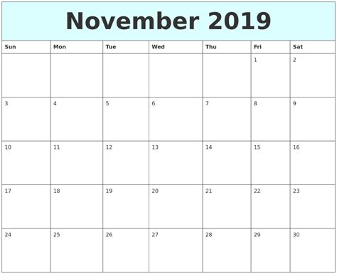 November 2019 Free Calendar