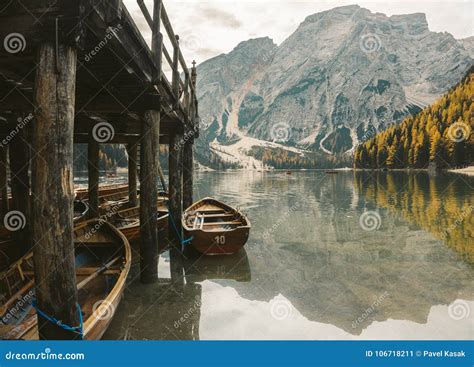 Lago Di Braies A Magical To Breathtaking Lake Stock Image Image Of