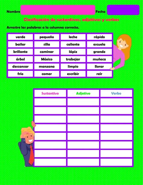 Ejercicio De Clasificación De Sustantivos Adjetivos Y Verbos