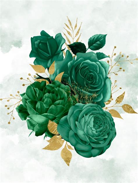 Emerald Green Peony Gold Glitter Wedding Zazzle Flower Graphic Design