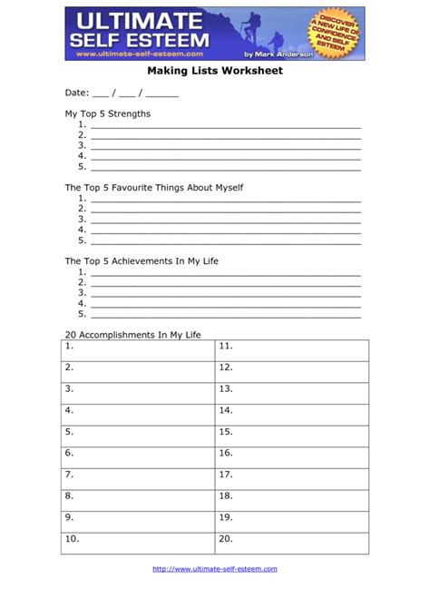 Self Esteem Building Worksheets Printable — Db