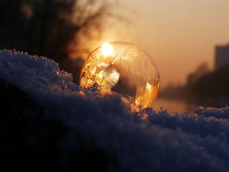 Shape Bubble Wintry Sun Winter No People Crystal Ball Ice Bag