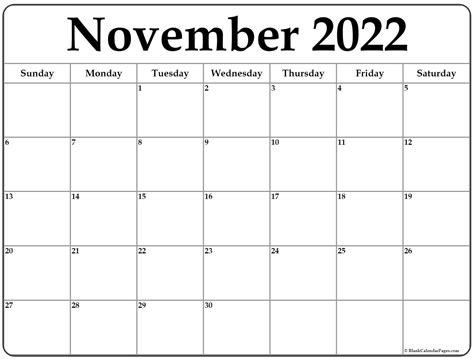 Blank Printable Calendar November 2022 Printable World Holiday