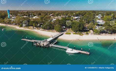 Aerial View Of Bongaree Jetty On Bribie Island Australia Stock Footage