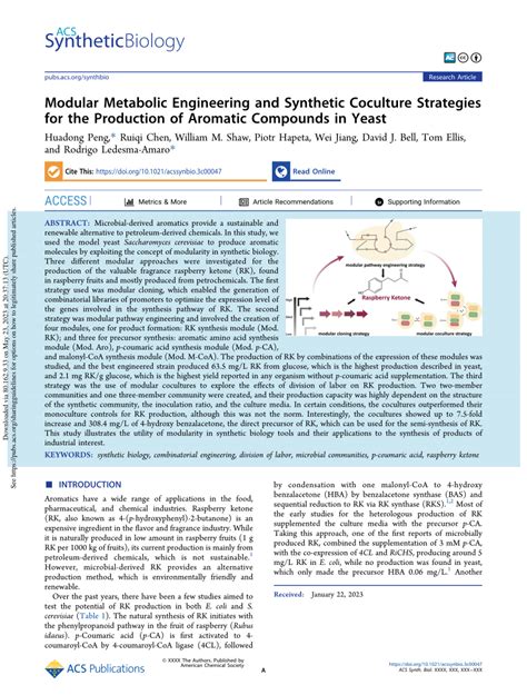 PDF Modular Metabolic Engineering And Synthetic Coculture Strategies For The Production Of