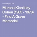 Marsha Klonitsky Cohen (1905 - 1978) - Find A Grave Memorial | Find a ...