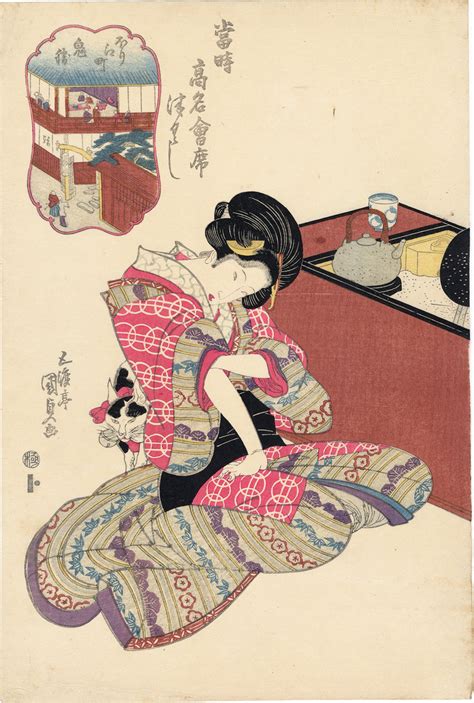 kunisada seated beauty with cat egenolf gallery japanese prints