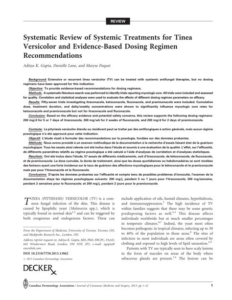 Pdf Systematic Review Of Systemic Treatments For Tinea Versicolor And