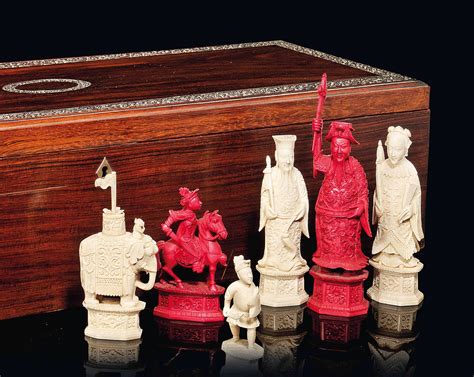 A Chinese Export Ivory Figural Chess Set