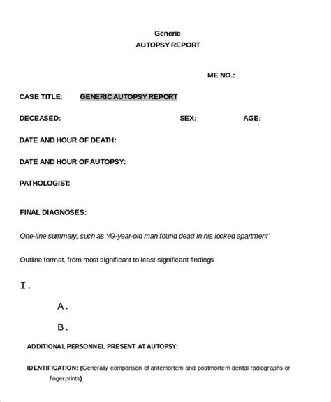 Fake Autopsy Report Template