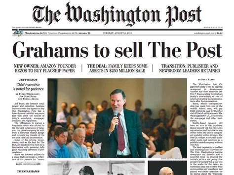 Front Page Of Washington Post On Jeff Bezos Buyout - Business Insider