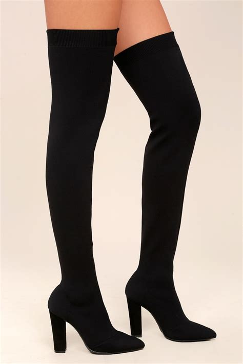 Sexy Black Over The Knee Boots Knit Thigh High Boots Lulus