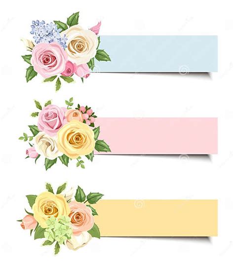 Vector Banners With Colorful Roses And Lisianthus Flowers Stock Vector