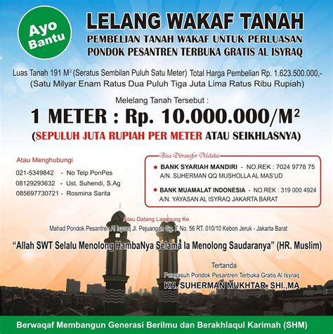 Maybe you would like to learn more about one of these? Lelang Wakaf Tanah Pondok Pesantren Terbuka Gratis Al Isyraq - Jakarta Barat | AL ISYRAQ NEWS