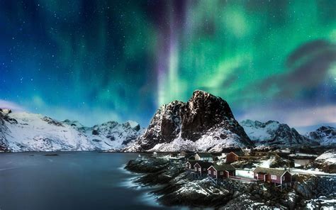 Noruega Costa Montanhas De Neve Aurora 4k Ultra Hd Visualização