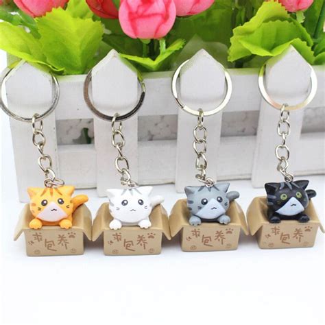 4pcs Cats Keyring Cartoon Cat Key Chain Car Key Ring Pendant Bag Purse