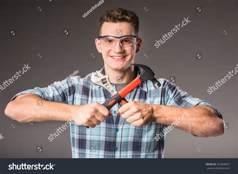 Construction Work Portrait Young Builder Tools Stock Photo 323468072