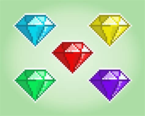 Píxel De Diamantes De 8 Bits Colección De Piedras Preciosas Para