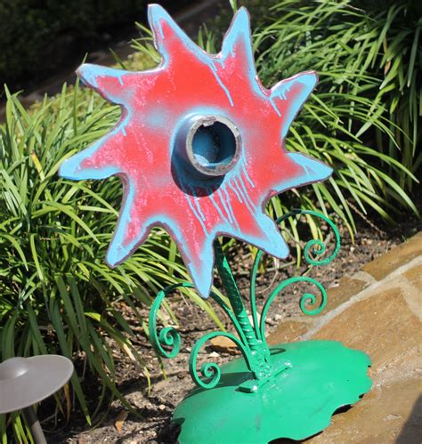 Buy Custom Made Whimsical Red Metal Flower Outdoor Sculptures Art
