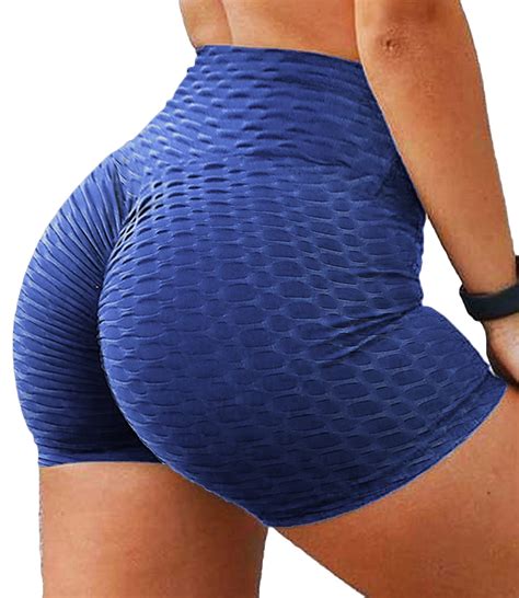 Seasum Womens High Waist Butt Lift Workout Shorts Tummy Control Textured Yoga Sports Shorts