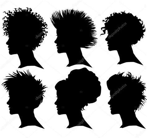 Vector Set Of Woman Silhouette With Extreme Hair Styling ⬇