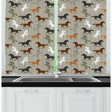 Horses Curtains 2 Panels Set Abstract Stallions Simple Design