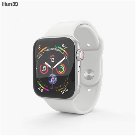 Apple Watch Series 4 44mm Silver Aluminum Case With White Sport Band 3d
