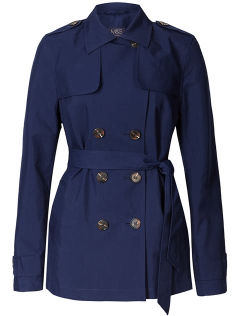 Marks And Spencer Mand5 Navy Belted Trench Coat With Stormwear Size