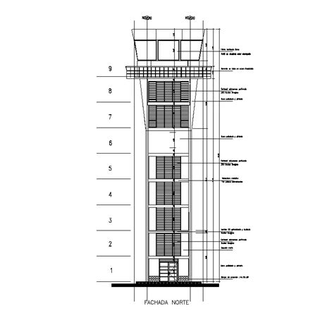 North Elevation View Of Tower Control Aereo Plan Is Given In Autocad