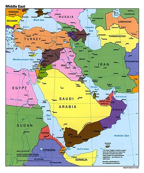 Большая политическая карта Ближнего Востока с крупными городами и