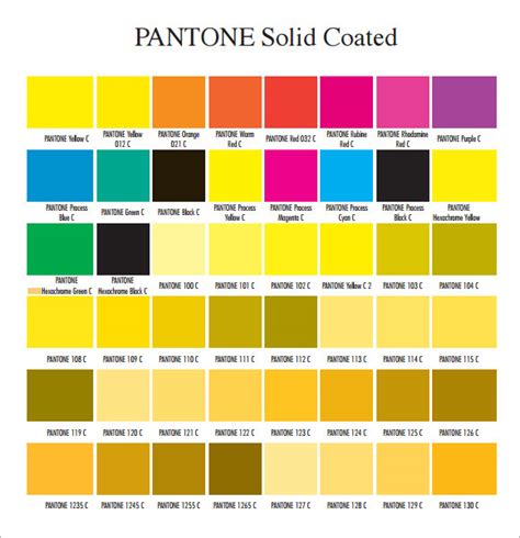 Pantone Colour Chart With Names Pantone Color Chart P