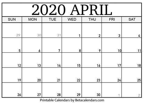 Fill In Calendar April 2020 Template Example Calendar Printable