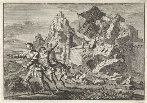 Roman Soldiers Make A Tower On The Wall Of Gamala Collapse Drawing By