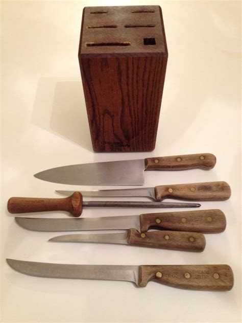 Vintage Chicago Cutlery Kitchen Knife Set Of 5 With Block And