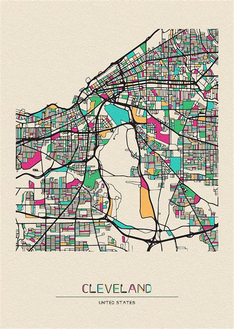 Cleveland Ohio City Map Drawing By Inspirowl Design