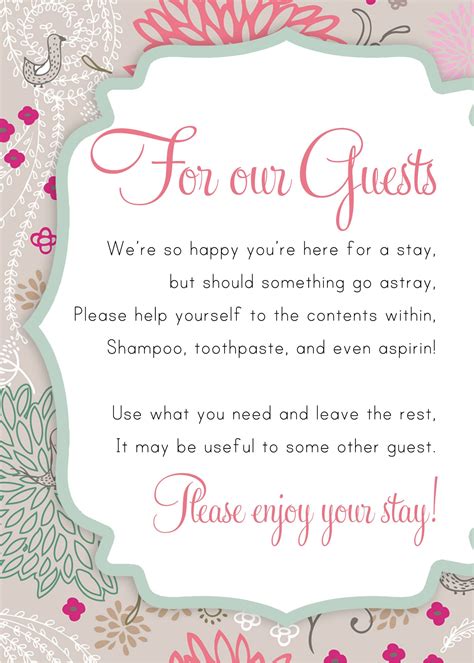 Free Guest Room Printables Printable Templates