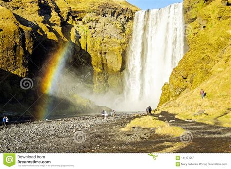 Rainbow At Skogafoss Waterfall Iceland Stock Image Image Of Path