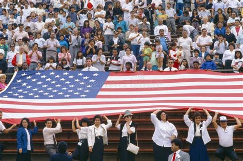 Crowd Of People Holding Up American Flag Editorial Stock Photo Image