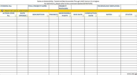 Action Register Template Excel Free