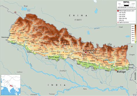 Nepal Map Physical Worldometer