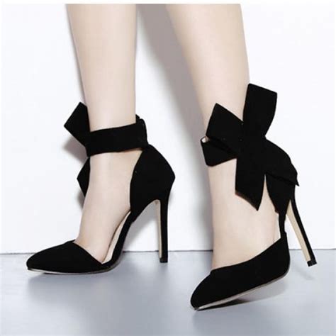 Black Suede Ankle Giant Bow Stiletto High Heels Sandals Shoes Pointed