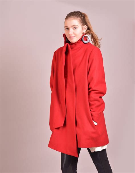 red wool coat winter warm coat asymmetric coat etsy red wool coat wool jacket