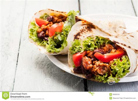 Tortilla With Meat And Beans Stock Photo Image Of Burritos Homemade